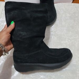 Fitflop Loaff Slouchy Black Suede Mid-Calf Boots